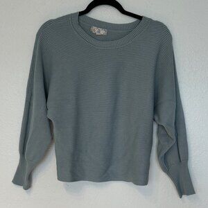 Pink Rose Women's Balloon Sleeve Textured Crewneck Sweater, Size Medium